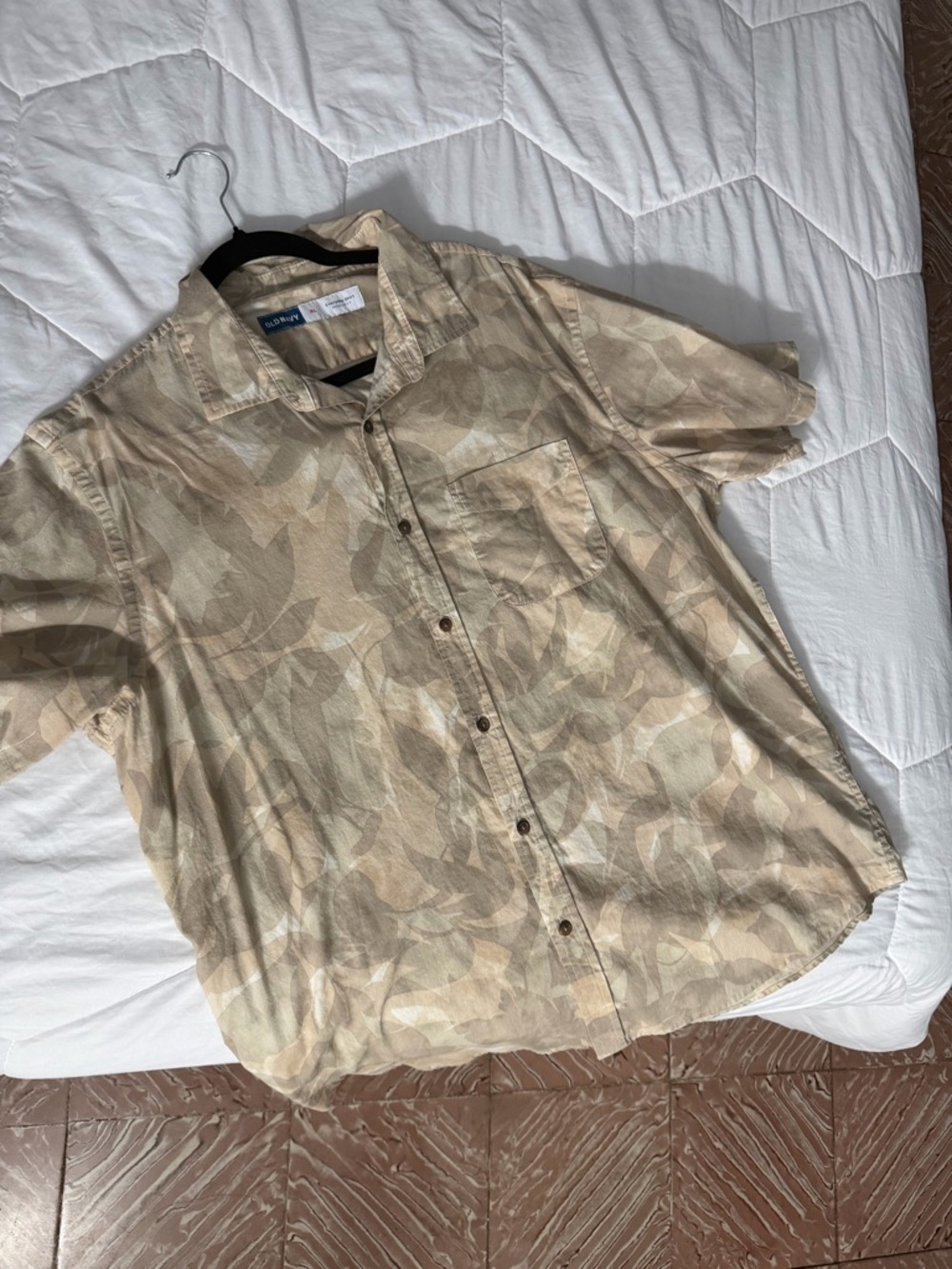 Old Navy Beige Camo Short Sleeve Button-Up Shirt